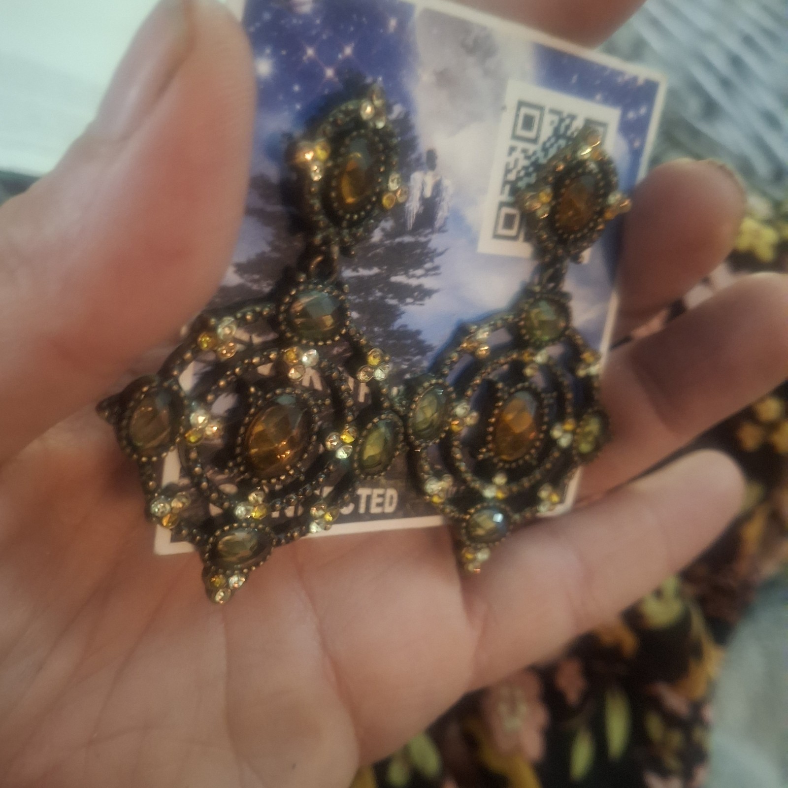 Yellow Rhinestone Dangle Earrings - image 4