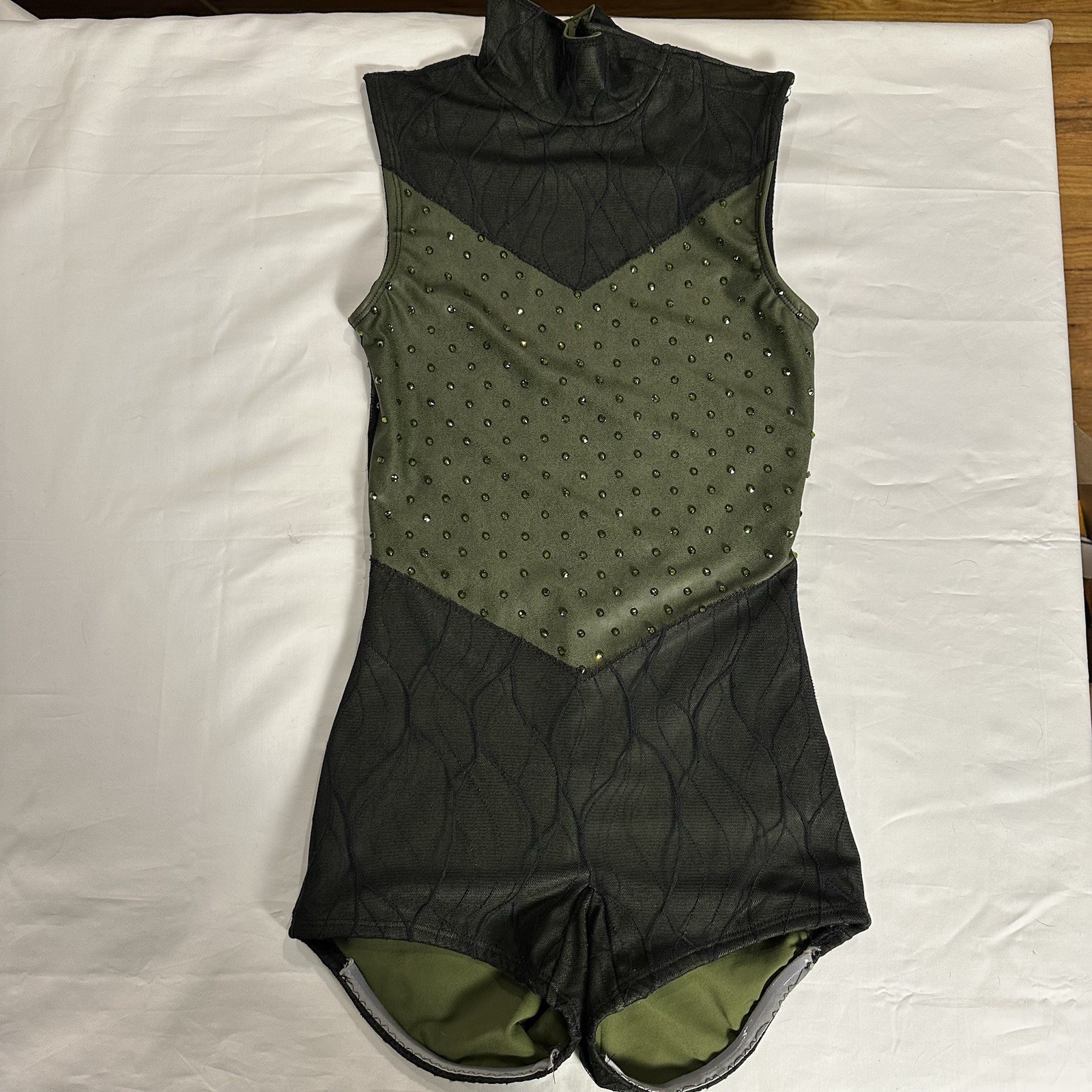 Green Black Patterned Mesh Custom Rhinestone Bike… - image 7