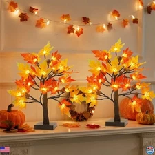 Fall Decorations for Home - 2 Pack 18" Lighted Maple Tree with Timer, Premium