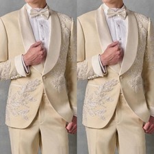 Beaded Luxury Men's Suit Shawl Lapel Prom Evening Tuxedo Jacket Party 2Pcs Pants