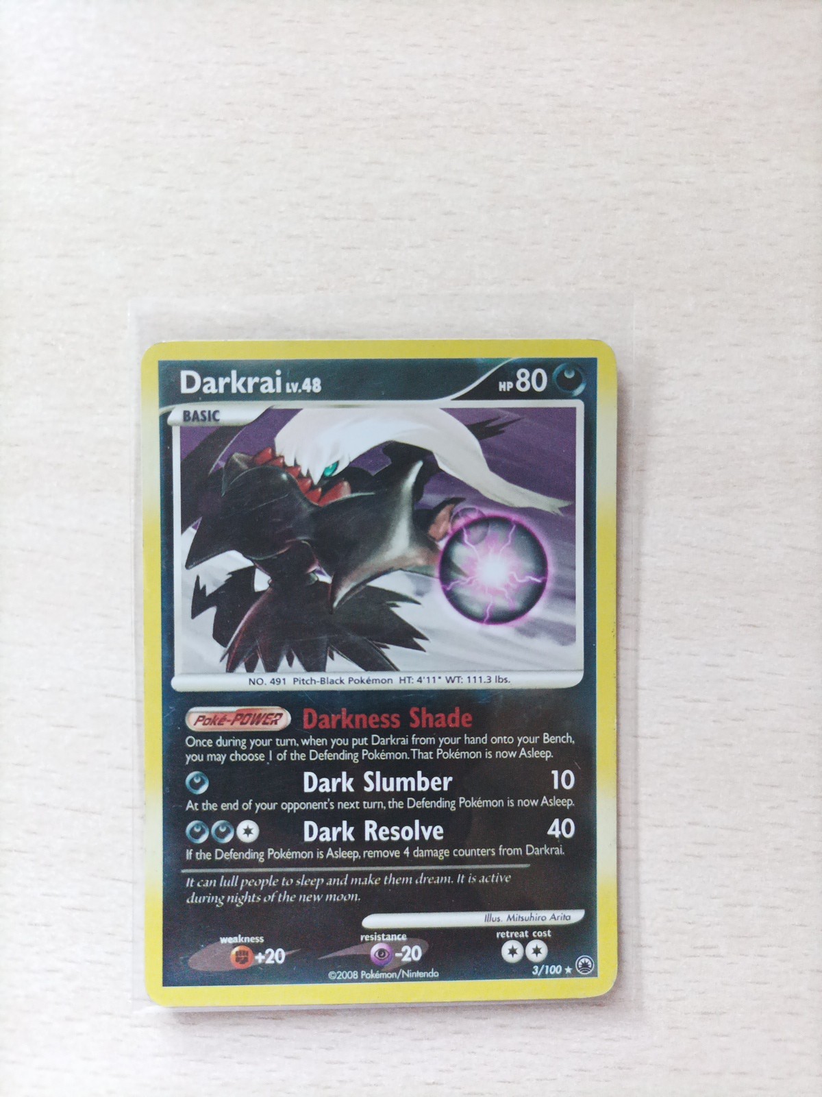 Darkrai 3/100 Reverse Holo Rare Majestic Dawn Diamond & Pearl Pokemon Card 2008