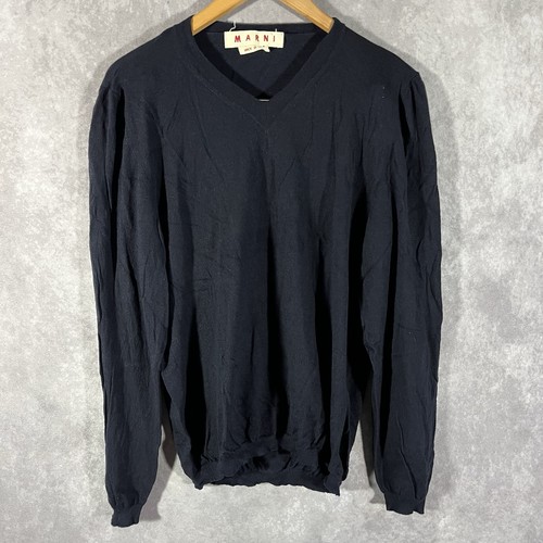 Marni Sweater Women Size Italy 52 Blue Cashmere V-Neck Long Sleeve **See Desc**