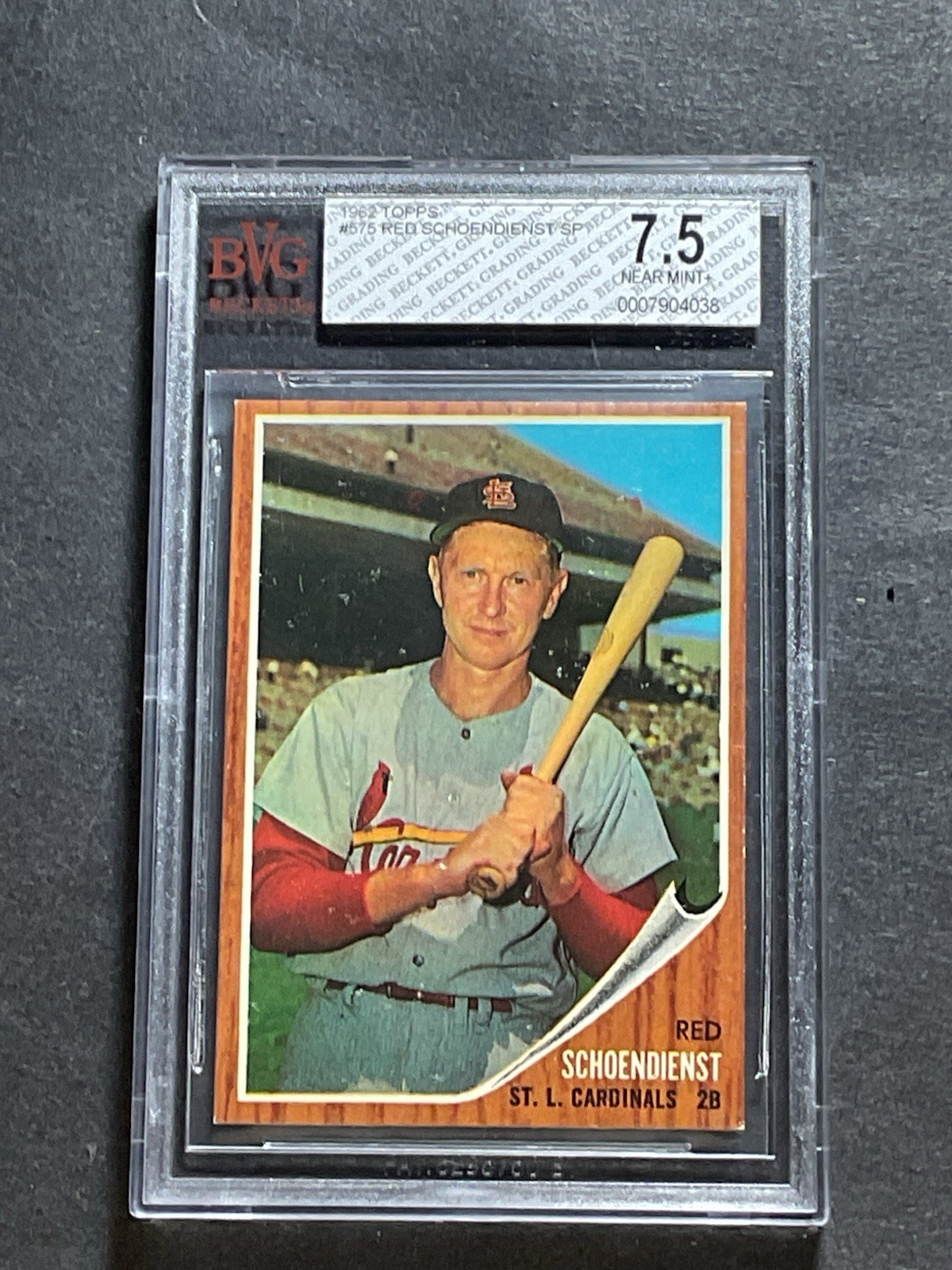 1962 Topps Red Schoendienst 575 BVG 7.5 Nice Center High Number Short Print  A5