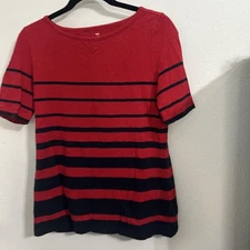 Talbots Shirt Women Small Striped Red/ Short Sleeve Coastal Casual Ladies Top
