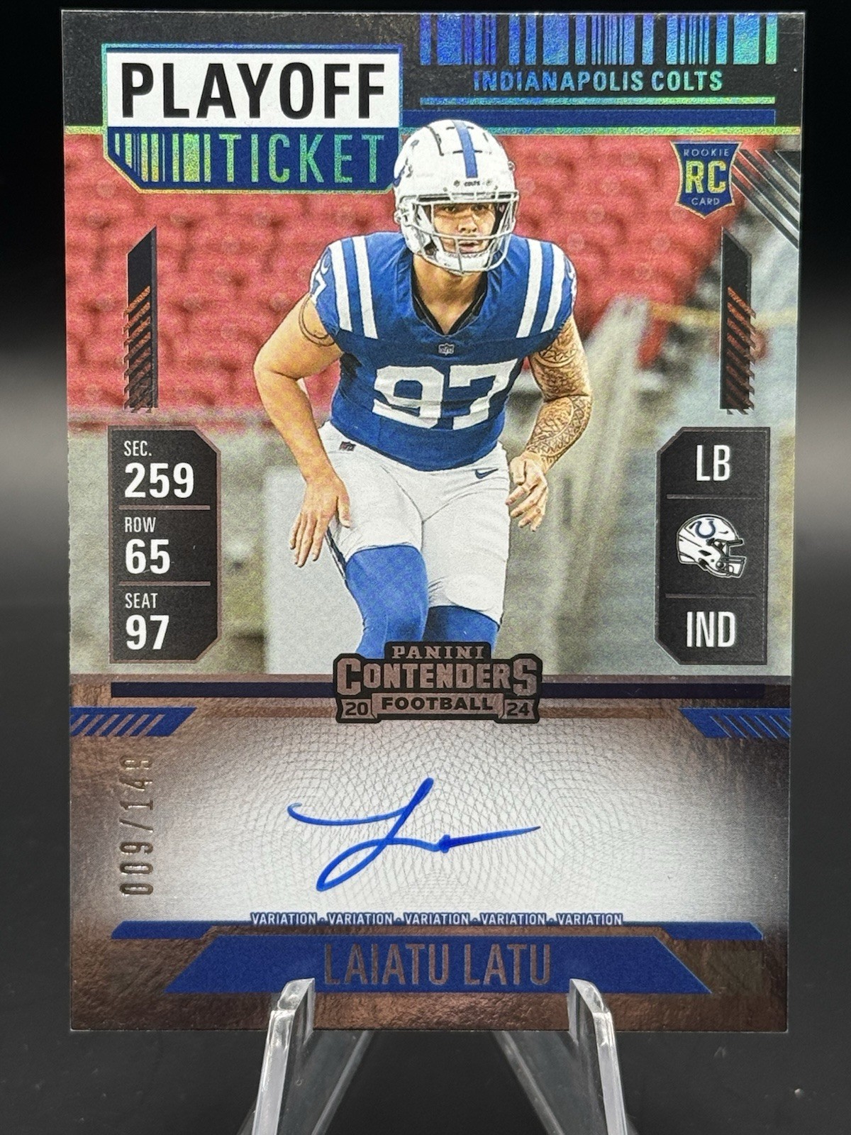 2024 Panini Contenders Playoff Ticket Laiatu Latu RC Auto /149 Colts MK1