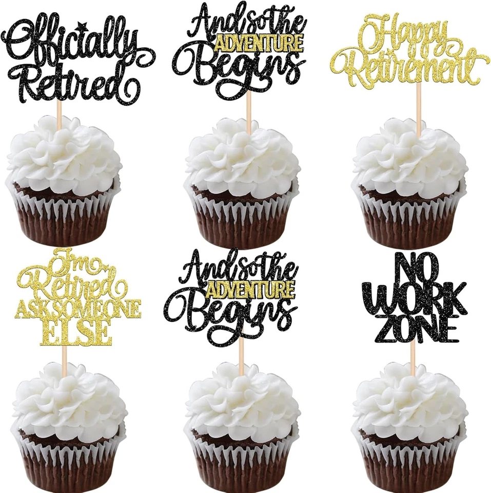 30 adornos para cupcakes brillantes de alta calidad para celebraciones de jubilación y despedida Foto 3 de 4