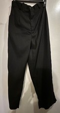 Women Black Pleated Straight Leg Dress Pants Button Closure Solid Regular