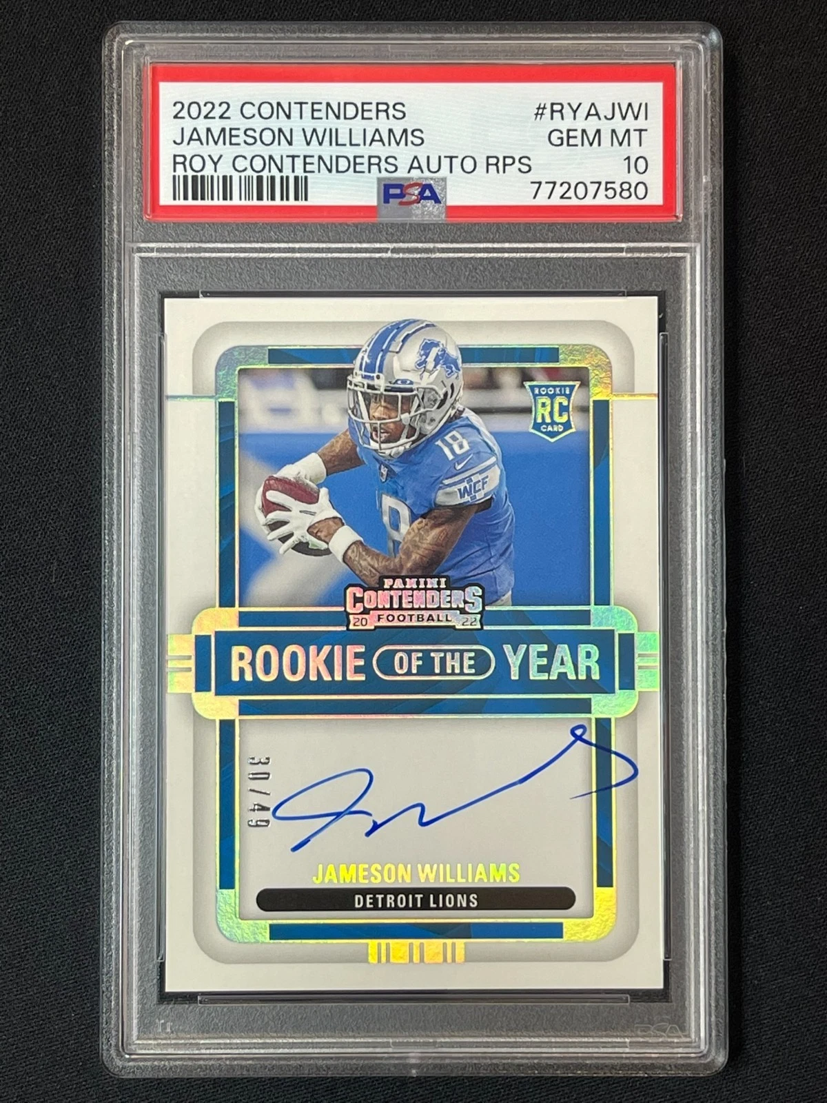 Jameson Williams Panini Contenders Rookie of the Year Contenders Autographs Rps #RYAJWI Base