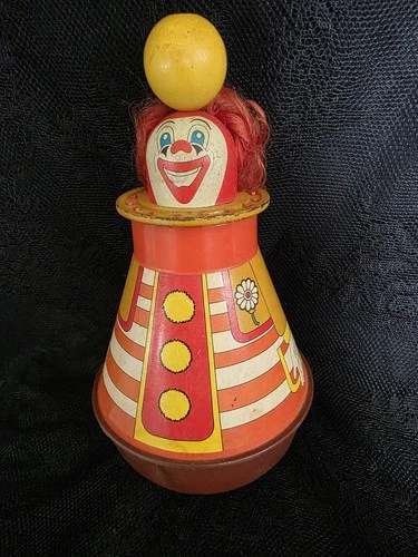 VINTAGE OHIO ART TIN TOY METAL CLOWN SPINNING TOP MADE IN USA WORKS Missing Base