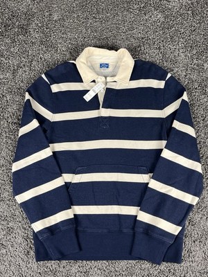 J Crew French Terry Rugby Sweatshirt NWT Mens M Medium Blue Striped Long Sleeve