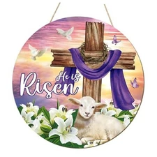 He is Risen Easter Decoration Wooden Wreaths for Front Door Sign Large Cross
