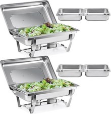Image of Chafing Dish Set 2 Pack 9L 2 Full & 4 Half Size Pans Lids Foldable Frames