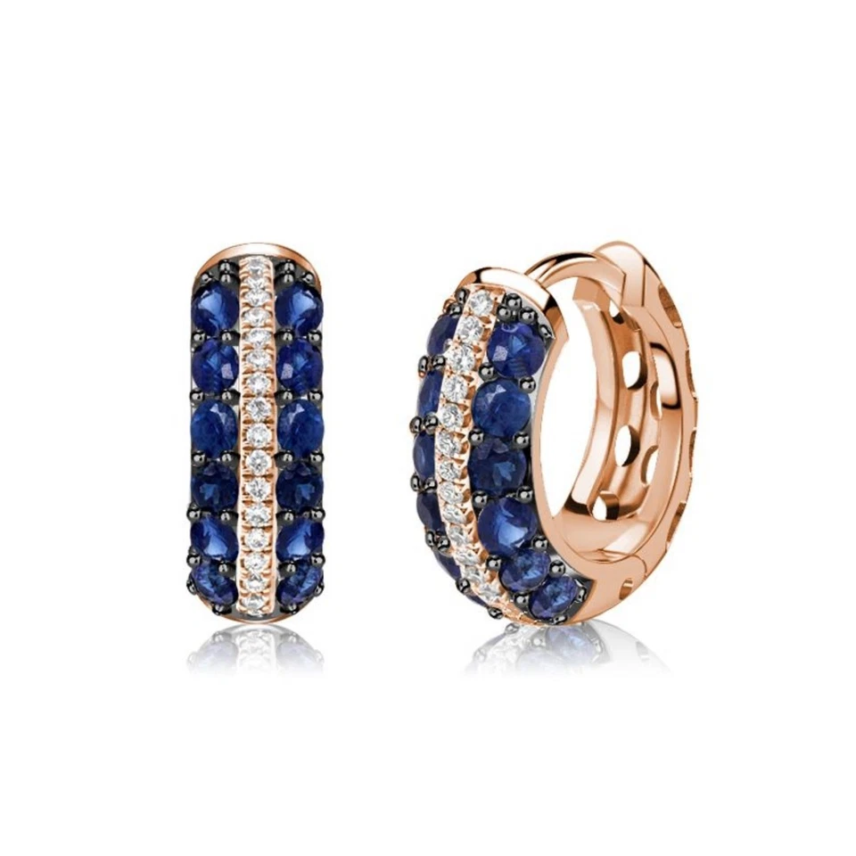 Lab Grown Blue Sapphire & Moissanite Huggie Hoop Earrings in 18K Gold Micron. - Image 2 of 4