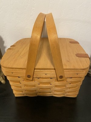 Longaberger Picnic Basket  Lidded with Stand Signed 1998  6  X 12  X 12 