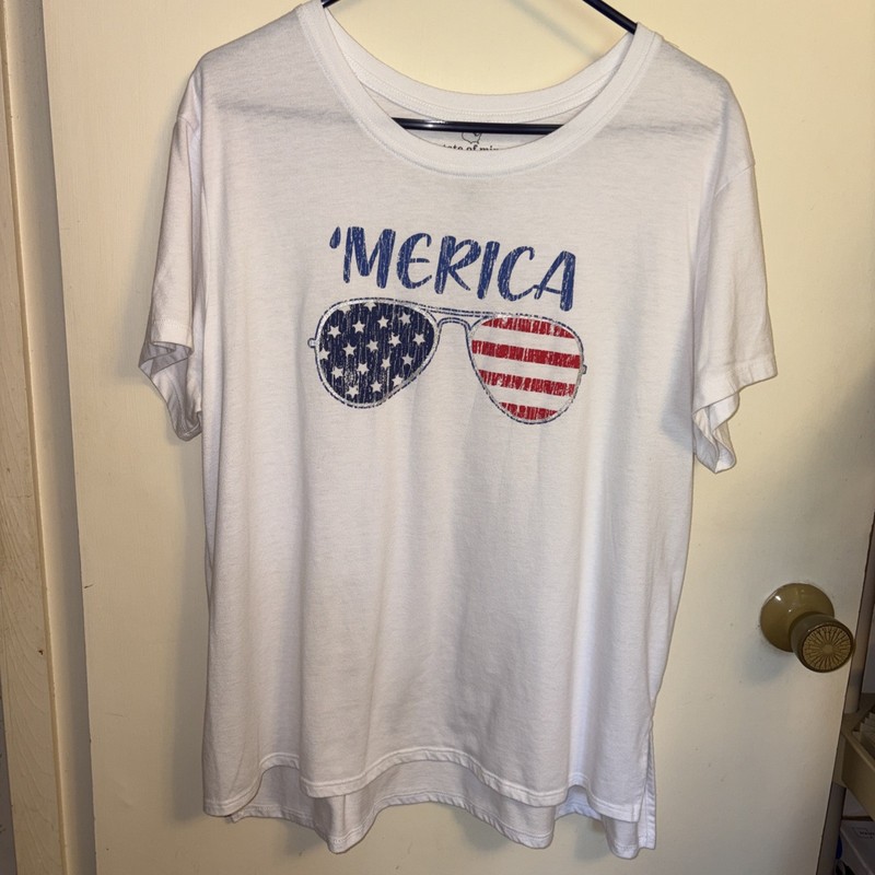 Women’s State Of Mine Plus Size XXL ‘Merica Short Sleeve Patriotic TShirt White