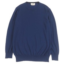 Very Good HERMES sweater Lightweight crew neck long sleeve knit Navy hair me...