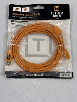 Tether Tools TetherPro USB 2.0 Cable USB to Mini-B 8-Pin 15ft Orange