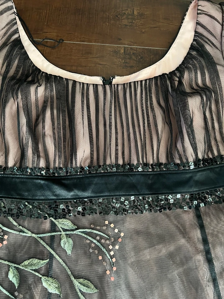 Nuevo con etiquetas Vestido Adriana Papell Precioso Rosa Floral Encaje Brocado Cintura Adornada 18W Foto 4 de 4