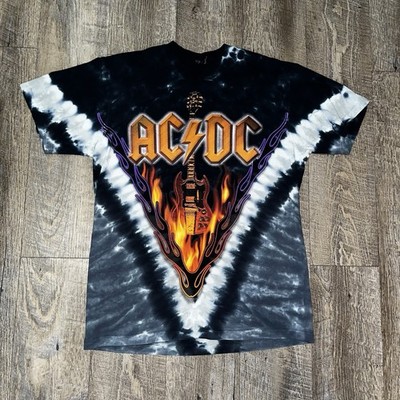 ACDC Liquid Blue Mens Med Tiedye Rock Band Tshirt Y2K Double Sided Hells Bells