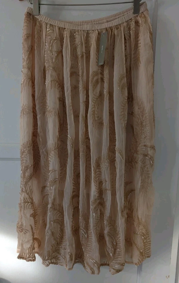 J. Crew Womens Collection beaded skirt in crinkle chiffon Small Champagne Beige - Image 3 of 4