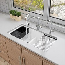 Pemberly Row White 33" Granite Composite Workstation Double Bowl Undermount Sink