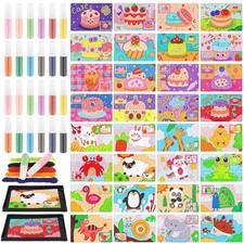 Tenceur 58 Pcs Kids Sand Art Kit - 12 Colors, Peel  Stick Pictures