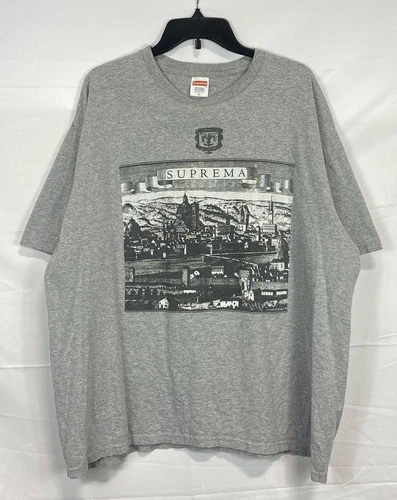 T shirt décontracté homme Supreme gris imprimé graphique XL