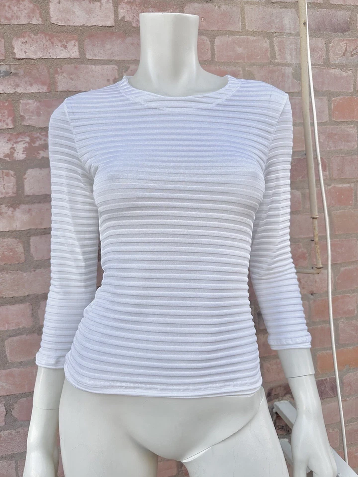 Blusa Versus Versace Couture Top Rayas Acanalada Nylon Transparente Elastizada Blanca Talla S Foto 3 de 4