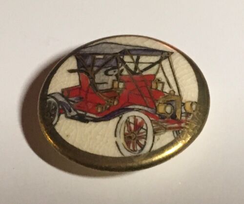 Vintage Satsuma Button w/ Ford Model A Bright Red Convertible Automobile Car - Picture 1 of 6