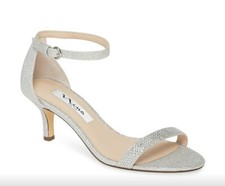 Nina Clarice Ankle Strap Sandal Silver Crystal Embellishment Heels 7.5 M NWOB