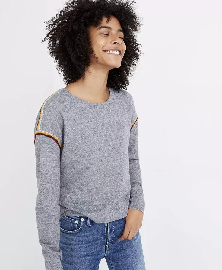 Miles by Madewell Embroidered trim crop sweatshirt gray red yellow