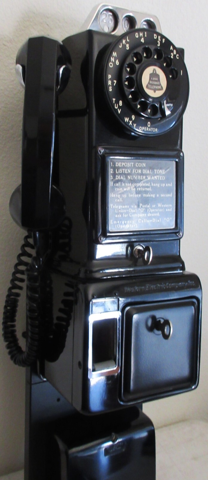 Western Electric Pay Telephone 3 Coin Slot 1950's with Ringer mounted