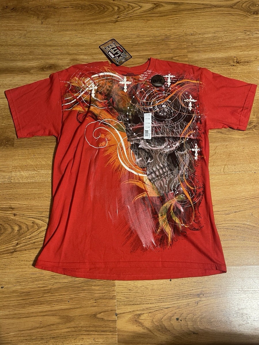 Vintage Y2K MMA Elite T-Shirt Red Cross Skulls Size Large 2000s