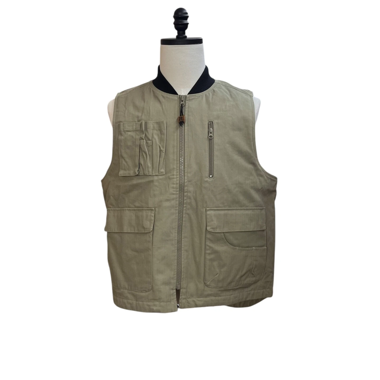 Riggs by Wrangler Vest Mens L Tan Quilted Lined Sleeveless Full Zip Workwear