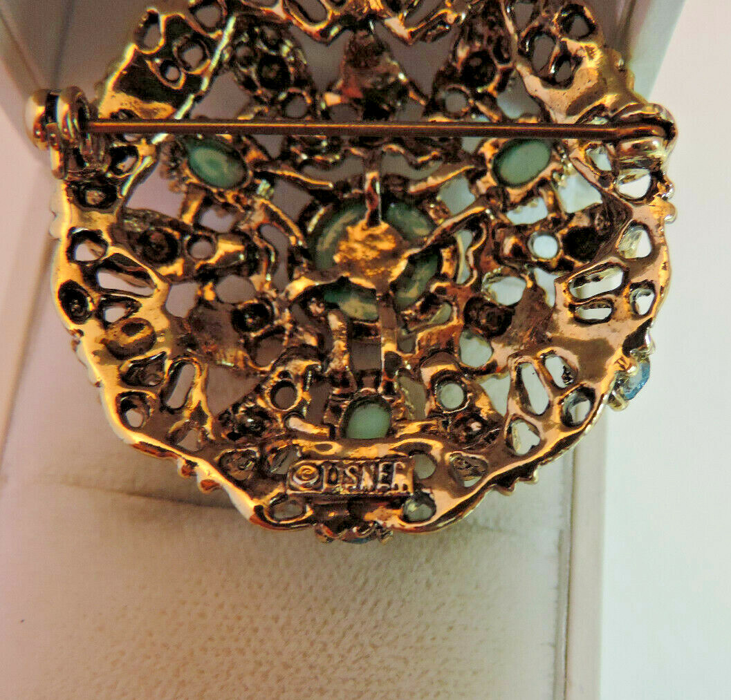 Vintage LISNER Turquoise Blue Faux Pearl Rhinestone Gold