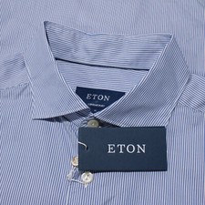 Eton NWT Casual Button Down Shirt Size 43 17 XL Contemporary Fit in Blue Stripes