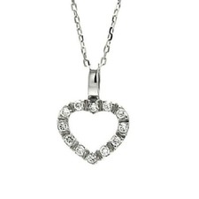 Sterling Silver Necklace w/ CZ Stones Open Heart Pendant
