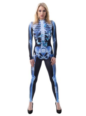 X-Ray Catsuit Kostüm - Hautenger Overall im leuchtend blauen Röntgen-Look