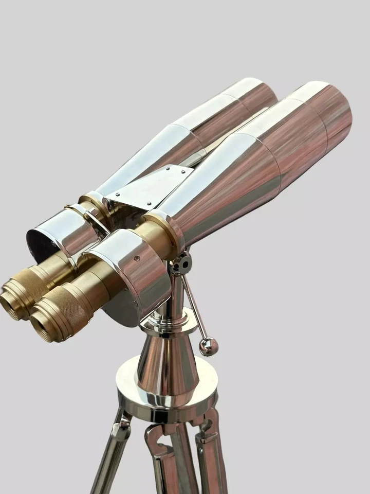 1920 Century Nautical Naval Brass Victorian Binoculars in Chrome/Nickle Tripod - Image 2 of 4