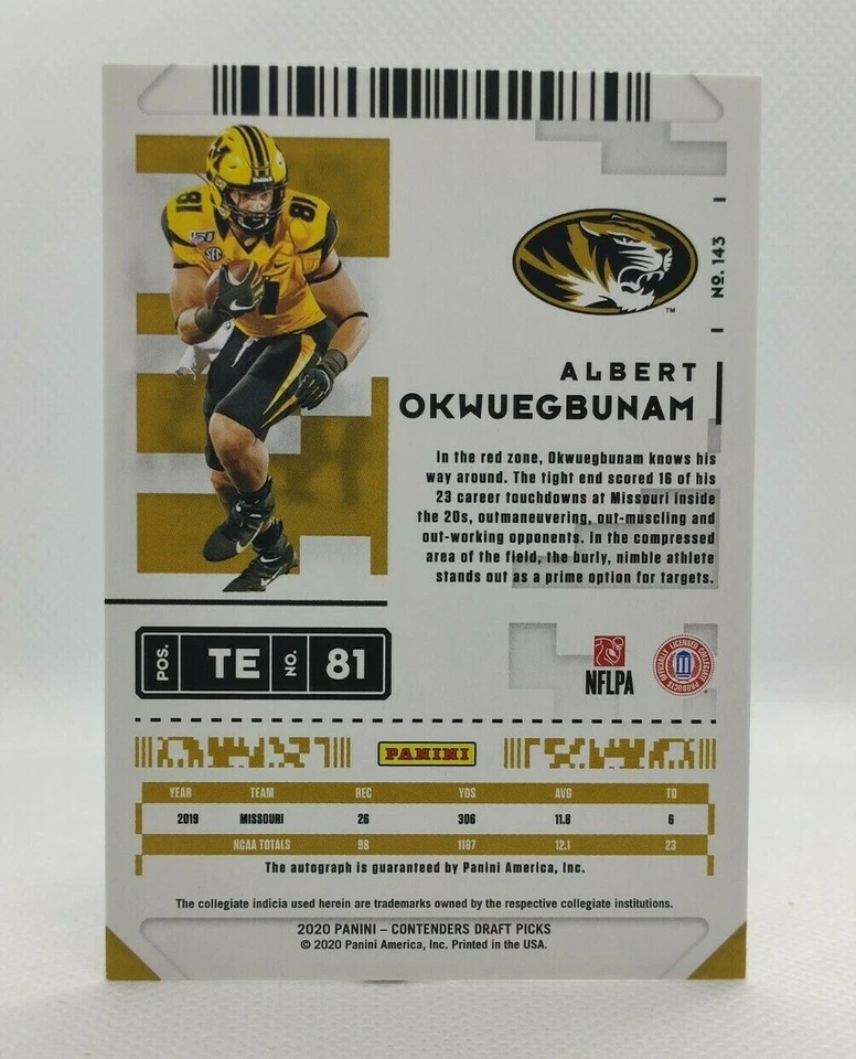 2020 CONTENDERS DRAFT PICKS - ALBERT OKWUEGBUNAMI - Denver Broncos - SIGNED - Image 3 of 3