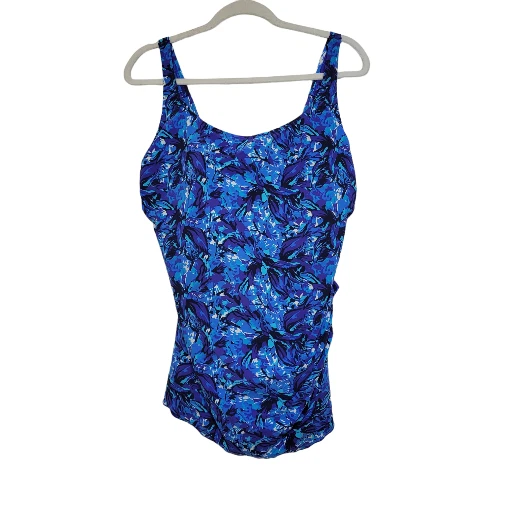 LL Bean One Piece Swimsuit Womens Size 20 W Ruched Padded Bra 501685 Blue Floral