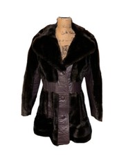 70s Tissavel Of France Faux Fur Acrylic Leather Accents Coat Small