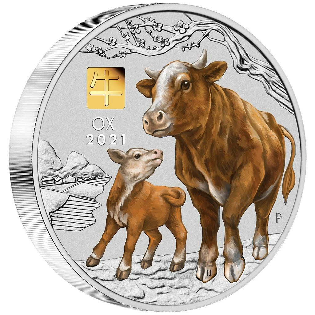 Silbermünze 1kg Jahr des Ochsen (2.) Lunar III. 2021 - Australien - ST in Farbe