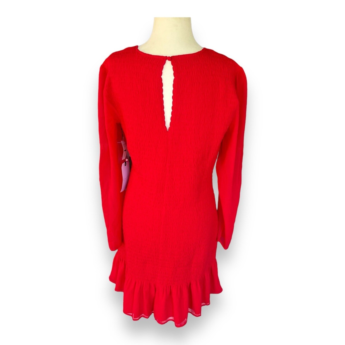 Leith Smocked Chiffon Red Mini Dress Size Large | eBay