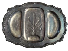 VTG Baroque By Wallace Silver Plate Three Well Meat Platter Model 208 AN29