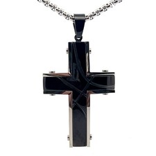 Shaquille O'Neal Stainless Steel Basketball Grooved Cross Necklace