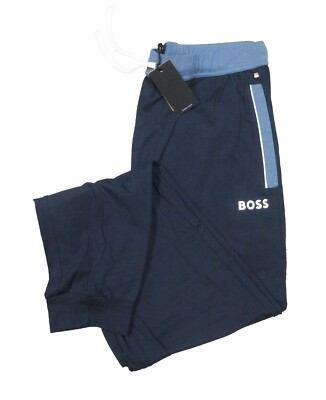 Boss Hugo Boss Men's Navy Contrast Band Cotton Modal Blend Sleep Jogger Pants