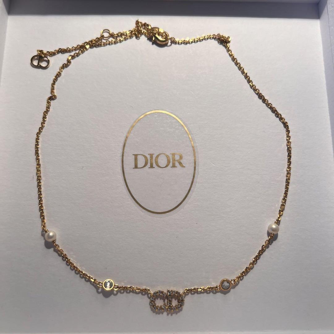 Dior Clair D Lune Necklace Resin Pearl White Crystal Metal Dior Clair D Lune Necklace Resin Pearl White Crystal Metal