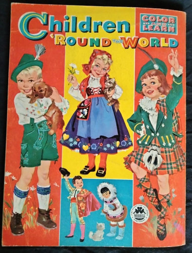 CHILDREN 'ROUND THE WORLD 1954 MERRILL CO. VINTAGE CHILDREN'S COLORING BOOK - Foto 3 di 18