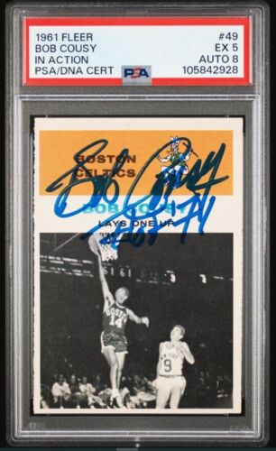 1961 Fleer Bob Cousy HOF 71 Signed Basketball Card 49 PSA 5 DNA Certified Auto 8